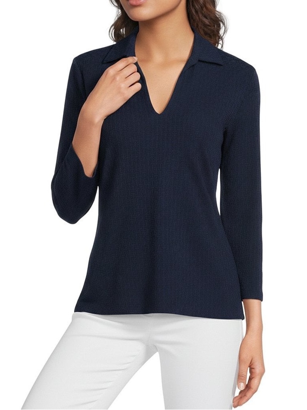 NWT J.McLaughlin Aida Navy Collared V-Neck Size Medium